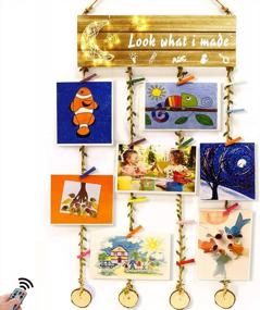 img 4 attached to 🎨 Hanging Artwork Display for Kids: Look What I Made Sign with 20 Clips and Remote Fairy Lights