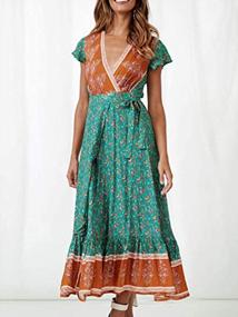 img 3 attached to Women'S Summer Wrap Dress: Bohemian Floral Print, V-Neck High Split Maxi - S-XL