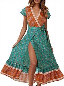 img 4 attached to Women'S Summer Wrap Dress: Bohemian Floral Print, V-Neck High Split Maxi - S-XL