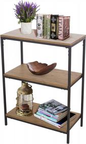 img 4 attached to Compact Industrial Solid Wood Bookcase With 3 Tiers For Space-Saving Storage In Small Rooms And Offices