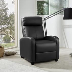img 3 attached to 🪑 JUMMICO Recliner Chair - Massage Recliner Sofa Chair with Padded Seat, Adjustable Recline - Home Theater Single Modern Living Room Recliners in PU Leather, Thick Seat Cushion and Backrest (Black)