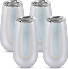 img 4 attached to 4 Pack Stemless Double Insulated Champagne Flute Tumbler With Lid, 6 Oz Unbreakable Reusable Cocktail Champagne Toasting Glasses, Great Gift For Friends Family Christmas Birthday, Glitter White