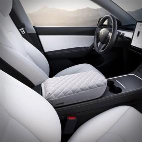 img 3 attached to 🚗 KMMOTORS Model Y and Model 3 Center Console Cover: Quilting White, Armrest Cushion, Vegan Leather, Console Protector - Top Tesla Accessories