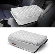 🚗 kmmotors model y and model 3 center console cover: quilting white, armrest cushion, vegan leather, console protector - top tesla accessories логотип