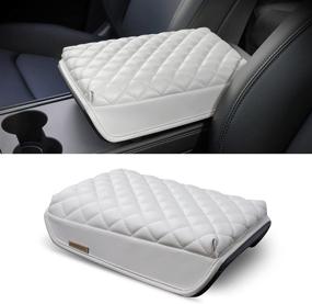 img 4 attached to 🚗 KMMOTORS Model Y and Model 3 Center Console Cover: Quilting White, Armrest Cushion, Vegan Leather, Console Protector - Top Tesla Accessories