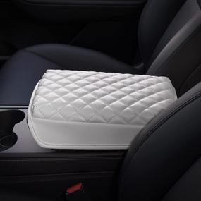 img 2 attached to 🚗 KMMOTORS Model Y and Model 3 Center Console Cover: Quilting White, Armrest Cushion, Vegan Leather, Console Protector - Top Tesla Accessories