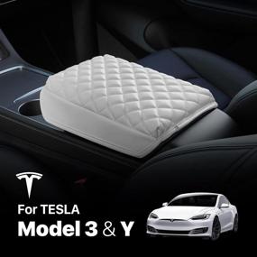 img 1 attached to 🚗 KMMOTORS Model Y and Model 3 Center Console Cover: Quilting White, Armrest Cushion, Vegan Leather, Console Protector - Top Tesla Accessories