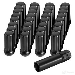 img 4 attached to 🔧 32x Black 14mmx1.5 Wheel Lug Nuts, Conical/Cone Bulge Seat, Closed End Long Extended XL Spline with 1 Socket Key | Fits Aftermarket 8 Lug Wheels