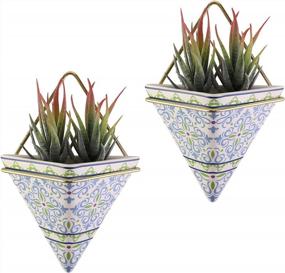 img 4 attached to 2-Set Geometric Ceramic Hanging Planters - Perfect Wall Decor For Succulents!