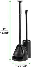 img 1 attached to 🚽 mDesign Modern Slim Compact Freestanding Toilet Bowl Brush and Plunger Combo Set with Storage Caddy - Covered Lid Brush - Black