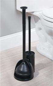 img 3 attached to 🚽 mDesign Modern Slim Compact Freestanding Toilet Bowl Brush and Plunger Combo Set with Storage Caddy - Covered Lid Brush - Black