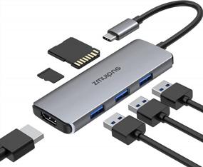 img 4 attached to 6-In-1 USB C Hub Adapter For MacBook Air/Pro, 4K HDMI, 3 USB 3.0, SD/TF - Compatible With Dell XPS, HP & More Type C Devices