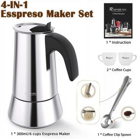 img 3 attached to Enjoy Authentic Italian Coffee With RAINBEAN Stovetop Espresso Maker - 6 Cup Stainless Steel Moka Pot Including Cups And Spoon, Suitable For Induction Cookers - Perfect Gifts For Coffee Lovers
