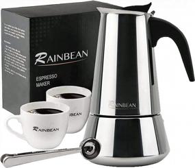 img 4 attached to Enjoy Authentic Italian Coffee With RAINBEAN Stovetop Espresso Maker - 6 Cup Stainless Steel Moka Pot Including Cups And Spoon, Suitable For Induction Cookers - Perfect Gifts For Coffee Lovers