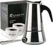 enjoy authentic italian coffee with rainbean stovetop espresso maker - 6 cup stainless steel moka pot including cups and spoon, suitable for induction cookers - perfect gifts for coffee lovers logo