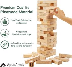 img 3 attached to 54 PCS Pine Wooden Tumble Tower Game Set With Dice And Scoreboard - Stack To 3FT Block Stacking Board Game For Kids, Children, Teenagers.