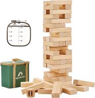 54 pcs pine wooden tumble tower game set с игральными костями и табло - stack to 3ft block stacking board game для детей, детей, подростков. logo