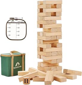 img 4 attached to 54 PCS Pine Wooden Tumble Tower Game Set With Dice And Scoreboard - Stack To 3FT Block Stacking Board Game For Kids, Children, Teenagers.
