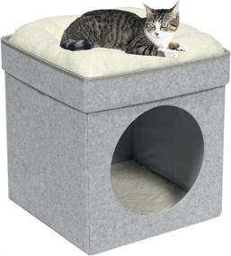 img 4 attached to Versatile B FSOBEIIALEO Cat House Cube: Foldable Ottoman with Removable Bed, Perfect for Indoor Cats and Small Dogs