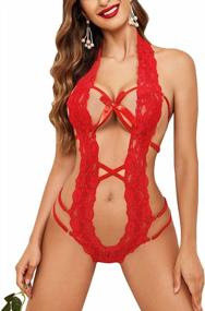 img 4 attached to Women'S Sexy Deep V Halter Lingerie Teddy One Piece Bodysuit Lace Babydoll By Avidlove