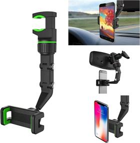 img 4 attached to 📱 Multifunctional 360° Rearview Mirror Phone Holder for Car - Universal Car Mount & GPS Holder (Green)