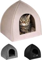 🐱 bronzedog cat house bed with detachable cushion pad - cozy kitten cave and cute pet tent beds for cats, puppies, and small dogs (size: small, color: beige) logo