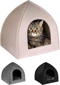 img 4 attached to 🐱 BronzeDog Cat House Bed with Detachable Cushion Pad - Cozy Kitten Cave and Cute Pet Tent Beds for Cats, Puppies, and Small Dogs (Size: Small, Color: Beige)