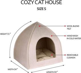 img 3 attached to 🐱 BronzeDog Cat House Bed with Detachable Cushion Pad - Cozy Kitten Cave and Cute Pet Tent Beds for Cats, Puppies, and Small Dogs (Size: Small, Color: Beige)