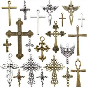 img 4 attached to Youdiyla 100G Big Cross Pendants Collection - Antique Bronze Silver Sword Holy Angel Jesus Peace Cross Crucifix Metal Charms For Jewelry Making DIY Findings (HM23)