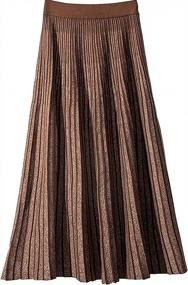 img 3 attached to Зимняя двусторонняя трикотажная юбка-миди с эластичным поясом для женщин - Плиссированный трапециевидный дизайн