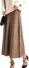 img 4 attached to Зимняя двусторонняя трикотажная юбка-миди с эластичным поясом для женщин - Плиссированный трапециевидный дизайн