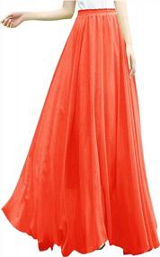 img 4 attached to Womens Pleated Chiffon Maxi Skirt - Full/Ankle Length, Elastic Waist, Retro Style