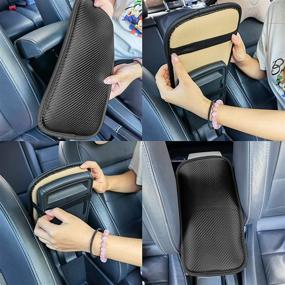 img 1 attached to 🚗 Universal Waterproof Car Armrest Seat Box Cover - Amiss Center Console Pad, Carbon Fiber PU Leather Auto Armrest Cover Protector for Most Vehicle, SUV, Truck, Car Interior Accessories (Black)