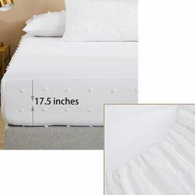 img 2 attached to Full Size White Cotton Sheets Set - 600 TC Soft Luxury Pom Pom Designer Bed Sheets With Breathable Tufted Bedding, Cottage French Style Deep Pocket Sheet 4 Pcs.