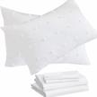 full size white cotton sheets set - 600 tc soft luxury pom pom designer bed sheets with breathable tufted bedding, cottage french style deep pocket sheet 4 pcs. logo