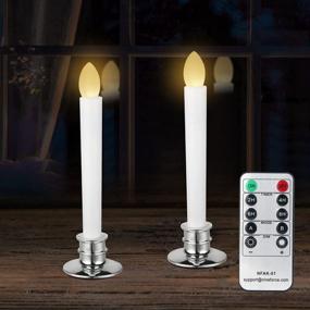 img 4 attached to Flickering Flameless Window Candles With Remote & Timers - Set Of 2 Silver Electric Taper Candles With Candle Holders