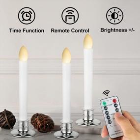 img 2 attached to Flickering Flameless Window Candles With Remote & Timers - Set Of 2 Silver Electric Taper Candles With Candle Holders