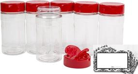 img 4 attached to Baire Bottles 8 oz Clear Plastic Spice Jars with Shaker Lids - 6 Pack, Red Flapper Lid, Damask Labels - BPA Free, Waterproof and Freshness-Sealed