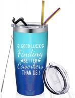 farewell gifts for coworkers - 20 oz tumbler with straws and lids: rainbow mint + blue - ideal for colleagues and friends leaving for new jobs and goodbye wishes logo
