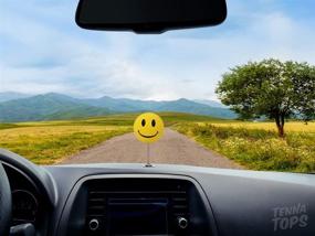 img 1 attached to 🙂 Fun and Vibrant Yellow Happy Smiley Face Car Antenna Topper - Multipurpose Auto Mirror Hanger and Dashboard Accessory by Tenna Tops