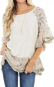 img 2 attached to Women'S Floral Ruffle Shirt Tops - CASURESS 3/4 Sleeve Batwing Blouse Pullover