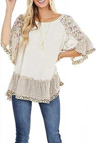 img 1 attached to Women'S Floral Ruffle Shirt Tops - CASURESS 3/4 Sleeve Batwing Blouse Pullover