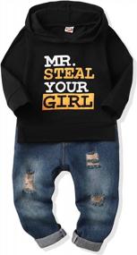 img 4 attached to Baby Boy Clothes 2 Piece Outfit Set - Hoodie Sweatsuit Top And Ripped Jeans Long Pants, Toddler Boys Clothing Sweater Long Sleeve