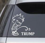 🚫 calvin peeing piss pissing on trump president window sticker decal – 6" white (anti trump stop impeach resist bumper election) ideal for cars, trucks, laptops, lockers, and more логотип