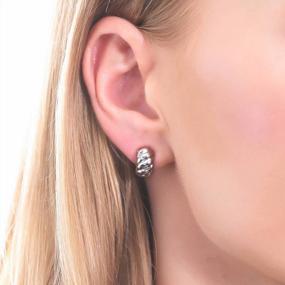 img 2 attached to Rhodium Plated Sterling Silver Huggie Earrings: Stylish Small Hoops For Women