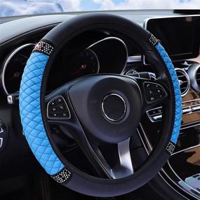 img 4 attached to YSFKJ Diamond Leather Steering Wheel Cover With Bling Bling Crystal Rhinestones Interior Accessories