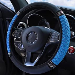 img 3 attached to YSFKJ Diamond Leather Steering Wheel Cover With Bling Bling Crystal Rhinestones Interior Accessories