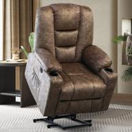 comfort reclining chair for seniors with electric massage, heated vibrations, side pockets, cup holders, usb ports, remote control, fabric living room recliner bed (brown a) logo
