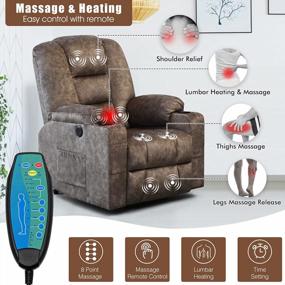 img 2 attached to Comfort Reclining Chair For Seniors With Electric Massage, Heated Vibrations, Side Pockets, Cup Holders, USB Ports, Remote Control, Fabric Living Room Recliner Bed (Brown A)