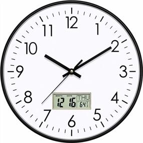 img 4 attached to Foxtop Digital Wall Clock With Date, Month, Day Of Week And Temperature, 12 Inch Non-Ticking Silent Battery Operated Round Quartz Analog Clock For Classroom Office Bedroom Home School